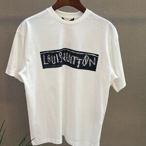Louis Vuitton Glitch Logo Graphic White T-shirt - Cotton Short Sleeve Tee
